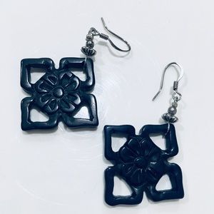 Navy square earrings